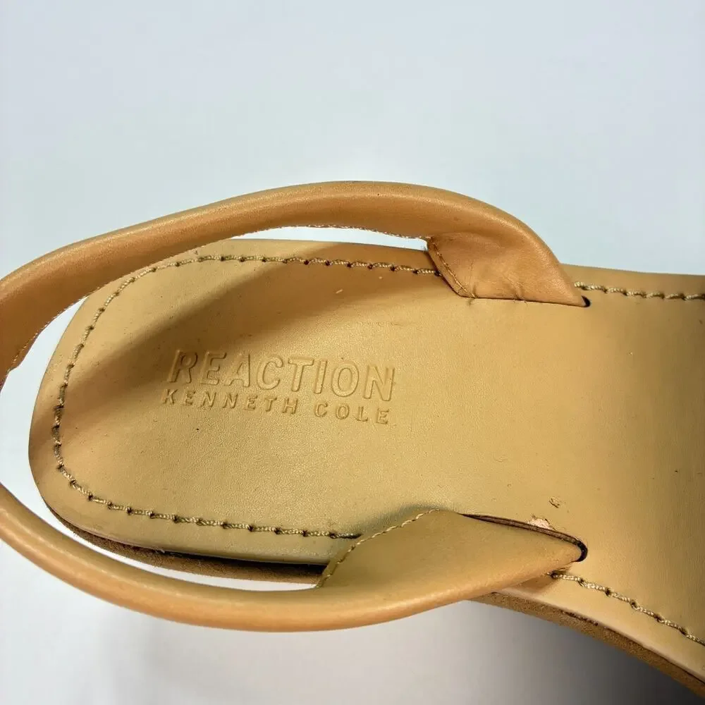 Kenneth Cole Reaction Fine Glass 2 Gold Laser Cut Wedge Sandals Womens Siz7.5M